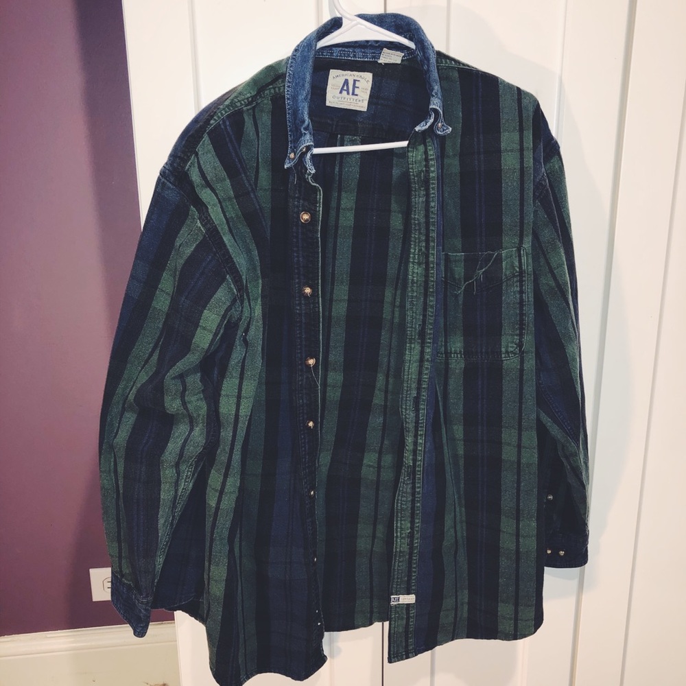 Cool vintage distressed denim flannel